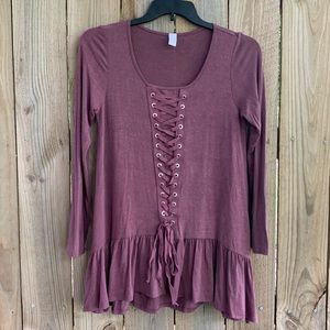 CY Fashion Tunic with Decorative Lace-up Front — Medium